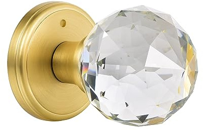 CLCTK Kristallglas-Türknäufe für den Innenbereich, mit Schloss, Privatsphäre, Badezimmer, Schlafzimmer, goldfarbener Türknauf, satiniertes Messing