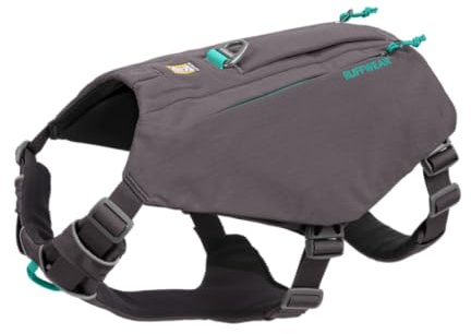 RUFFWEAR Hundegeschirr mit Taschen, Switchbak, Ganztägiger Komfort mit Eingebauten Taschen Für Kurze Tagesausflüge und Alltägliche Aktivitäten, Sehr Kleine Hunderassen, Granite Grey | Schaumstoffgepolsterte, flache Reißverschlusstaschen, Griff zum Anheben und Unterstützen, fünf Anpassungspunkte