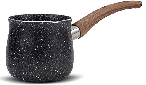 Nava Cafetière turque naturelle de 600 ml avec revêtement en pierre antiadhésif, cafetière moderne Cezve Briki pour cuisinière, poignée résistante à la chaleur, pot à lait et chauffe-café