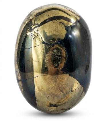 crystalmiracle Piedra de palma ovalada de pirita dorada natural, piedra preciosa pulida, cristal dorado para tontos, regalo curativo, meditación, energía psíquica, bienestar, hecho a mano