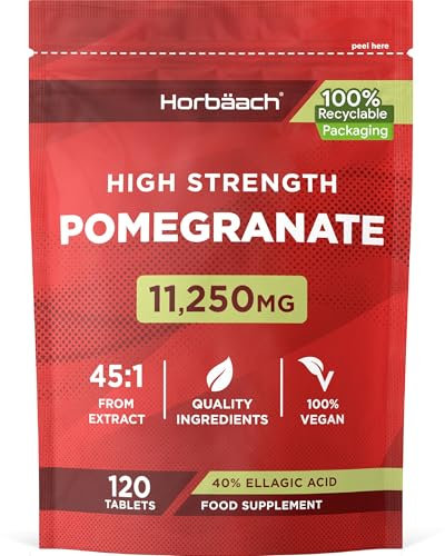 Pomegranate Extract 11,250mg | 120 Tablets (4 Month Supply) | High Strength Vegan Supplement with 100mg of Ellagic Acid | 45:1 Extract Formula | by Horbaach