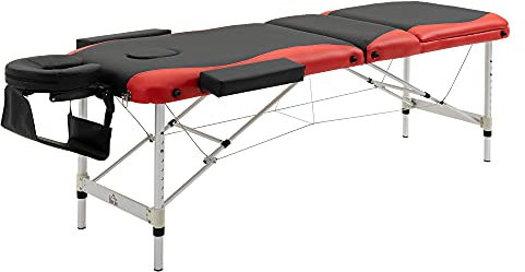 HOMCOM Massageliegen klappbar Kosmetikliegen höhenverstellbarer Massagetisch Massagebett Aluminium Schaumstoff Kunststoff Schwarz+Rot 215 x 81 x 61-84 cm