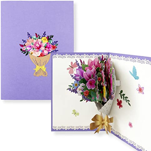 TOG BEG® 3D Pop-up Grußkarte mit Motiven ein bunte Blumenstrauß zum Geburtstag, Feiertag, Valentinestag, Hochzeit, Jubiläum für Familie, Freunde, Mitarbeiter oder Lehrer inkl. Umschlag