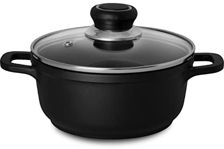 Krüger Aluguss-Topf Delta mit Glasdeckel - 16 cm - Kochtopf für gesunde & fettarme Speisen - geeignet für alle Herdarten auch für Induktion