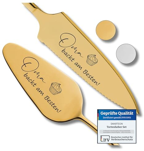 SMARTEON Tortenheber inkl. Tortenmesser im Set mit persönlicher Gravur als Geschenk für die Oma zum Geburtstag - Geschenk für Muttertag - personalisierte Geschenke (Oma, Gold)