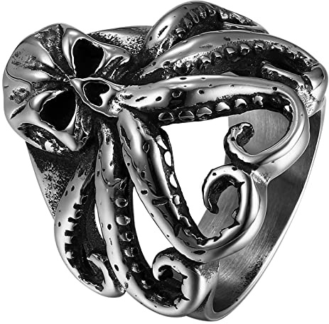 JewelryWe Schmuck Biker Herren-Ring Gotik Punk Totenkopf Schädel Skull Skelett Hand Edelstahl Ring Band mit Gravur Silber Größe 54 bis 76
