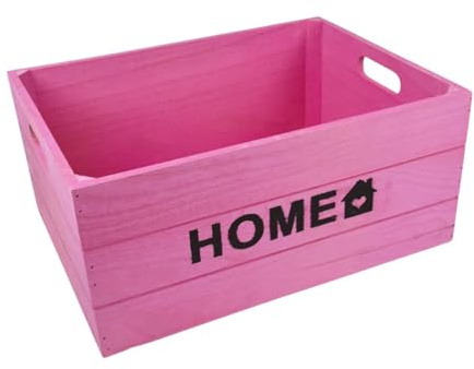 Pinke Holzbox B 40cm H 30cm T 18cm mit Inschrift 'Home' und 'Home Sweet Home' - Die perfekte Sortier- und Ordnungsbox für dein Zuhause - Ideal für Kleidung, Schuhe, Spielzeug und Bücher,HB-036 D