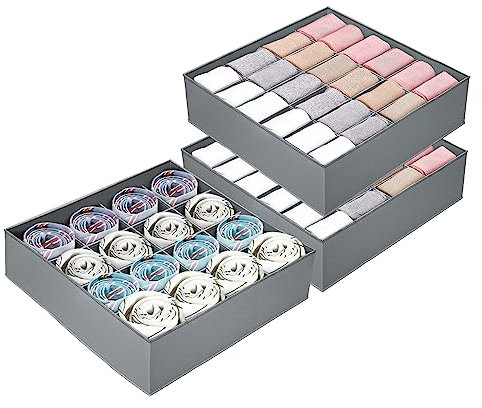 DHWDS 3 Stück Unterwäsche Organizer - 24 & 16 Fächer Socken Organizer - Faltbare Schubladen Organizer Zur Aufbewahrung von BH Höschen Krawatten