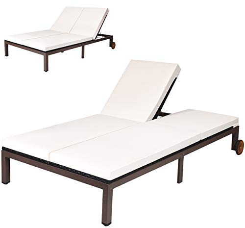 COSTWAY 2-Person Patio Rattan Lounge Chair Chaise Recliner Adjustable