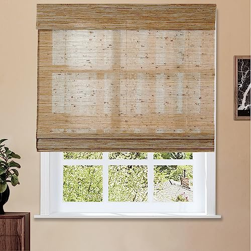 TWOPAGES Natural No Drill Cordless Jute Roman Shade Customized Light Filtering Blackout Roman Blind Roman Window Shade for Windows, Bark, 1 Piece