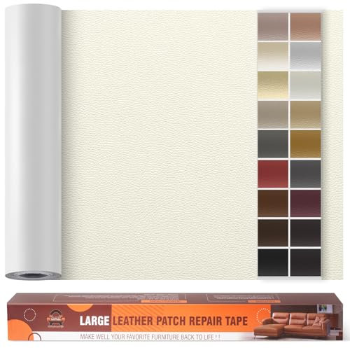 Kunstleder Selbstklebend Leder Reparatur Set, 60 x 300 cm Lederflicken Selbstklebend Leder Flicken Patch Kit für Autositze, Sofa, Jacken, Taschen, Bürostuhl, Motorradsitze (Elfenbeinweiß)