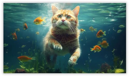 SMTDeco Herdabdeckplatte 90×52 cm – ESG gehärtetes Glas, kratzfest & rutschfest – Spritzschutz & Schneidebrett – für Induktion/Ceranfeld – 1-teilig, Motiv Wasser Katze Orange
