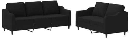vidaXL Sofagarnitur 2-TLG., Sessel Couch mit Kissen, Sofa Wohnzimmersofa mit Armlehnen, Couchgarnitur Designsofa Sitzmöbel Polstermöbel, Schwarz Stoff
