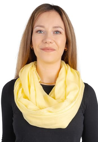 Weicher und leichter Damen Loop Schal Uni Farben Rundschal Ganzjahres Schal Schlauchschal Accessoires - Carina (Gelb P10)