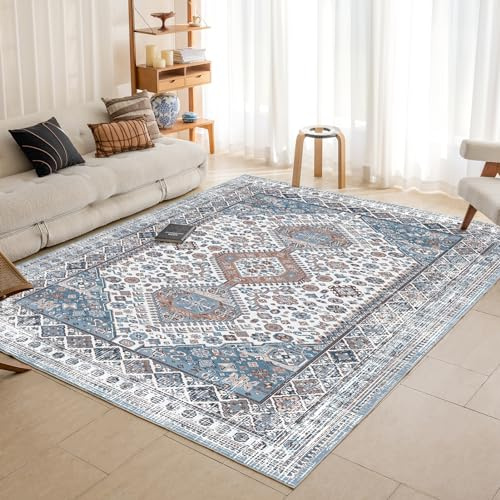 OMERAI Teppich Groß - Wohnzimmer 200X290CM Schlafzimmer Dunkelblau Orientalisch Weiche, Kurzflor Carpet - Waschbar in Waschmaschine
