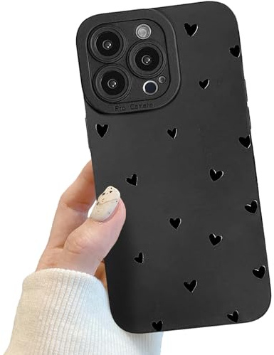 Handyhülle für iPhone 12 Pro Schwarz matt mit Kameraschutz, Niedlich Herz Schutzhülle Design für Frauen Mädchen, Kratzfeste Schutzhülle für iPhone 12 Pro