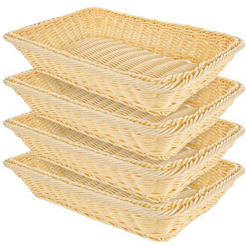 LDHHYH 4er Set Brötchenkorb Geflochten Brotkorb, 35 x 25 x 7 cm brotkörbchen geflochten aus Rattan, Stapelbarer Brotkörbchen Modern Brotkörbe für Restaurant, Lebensmittel, Servieren und Küche