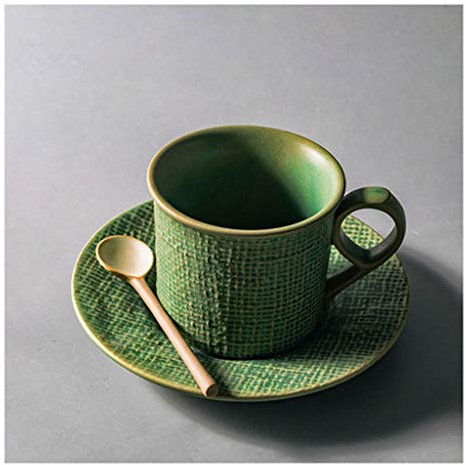 Generic Tazas de Café de Cerámica Pequeñas Y Exquisitas Tazas de Café con Leche de Café de Cerámica Artesanal Y Tazas de Café de Novedad Saucer 250Ml/Verde/con una Cuchara