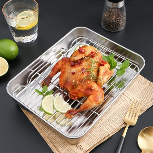 ReachMall Plaque de cuisson en acier inoxydable rectangulaire argenté avec grille de refroidissement pour four et réfrigérateur (23 x 17 x 5 cm)
