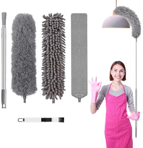 Yolistar 5 Pezzi Spolverino per Polvere,Spazzole,Bastone Telescopico per Pulizia,Bendable Corner Broom,Togli Ragnatele Allungabile 38-250cm,per Tetti Interni,TV,Ventilatori a Soffitto,Uffici