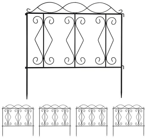 Clôture de Jardin Décoratives, Lot de 5 clôture en Fer forgé antirouille, HxL 61 x 305 cm, clôture de défense pour Chiens et Animaux domestiques, Noir