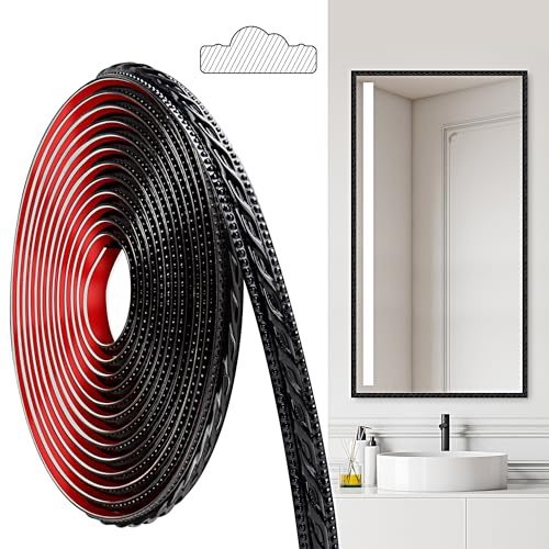 JUNART Molduras de PVC Trim, 600cmx2cm, Pela y Pega Autoadhesivas, Molduras Para Techos, Molduras de Pared Para Borde de Pared, Marcos de Espejos, Techo, Zócalos, Gabinete(Negro)