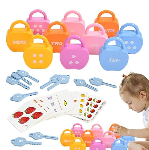 Spielzeug mit Schloss und Schlüssel,Lernspielzeug mit Schloss und Schlüssel für Kinder, Spielzeug zum Zuordnen und Zählen von Zahlen, Vorschulschlösser- und Schlüssel-Lernspiel für das Lernen und die