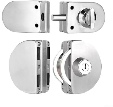 Besttoolifes Verrou de porte coulissante en verre de 10 à 13 mm en acier inoxydable sans cadre avec clés, sans perçage, serrure de porte en verre