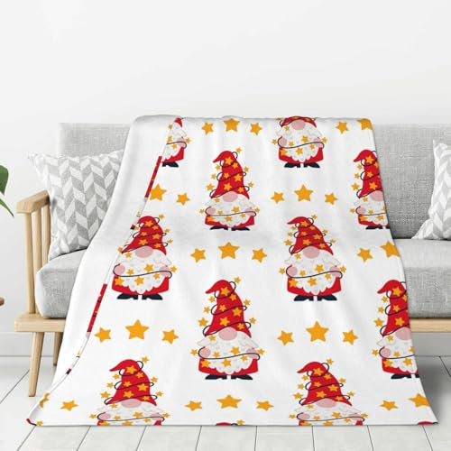 hansgo Flanell-Fleece-Bettdecke, Überwurfdecke, Zwerge im roten Anzug, leicht, gemütlich, Plüschdecke für Schlafzimmer, Wohnzimmer, Sofa, Couch, 127 x 101,6 cm