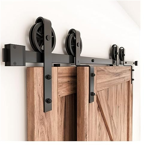 Kit di ferramenta per porta scorrevole in legno, stile antico, per armadio a doppia porta, funzionamento fluido e silenzioso, nero, 2500 mm, lunghezza 4 m, facile installazione