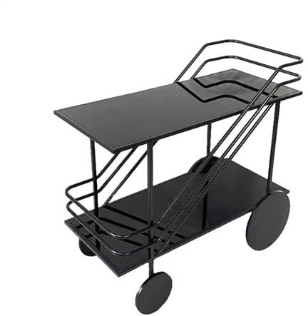 HUIBBGO Rollwagen, Aufbewahrungswagen, Bar- und Servierwagen, moderner Barwagen mit Rollen, 2-stufige Kücheninsel aus Glas und Metall mit Rädern für die Kaffee-/Weinlagerung, Regalwagen