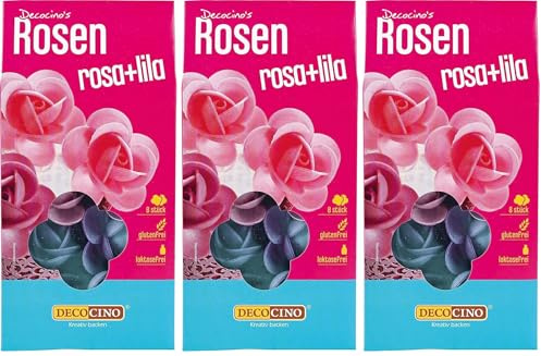 DECOCINO Rosen aus Esspapier Lila & Rosa (8 Stk.) – als essbare Blumen für Hochzeits-Deko & Geburtstags-Deko auf Torten, Kuchen, Cup-Cakes, Muffins (Packung mit 3)