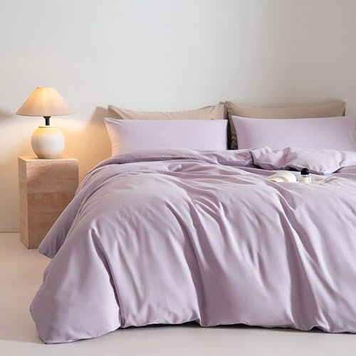 Michorinee Bettwäsche 135x200 Baumwolle Flieder Lila Violett Mädchen Weich Bettbezug Set 2 Teilig Uni Einfarbig Baumwollbettwäsche ÖKO-TEX Bettwäsche-Sets mit 1 Kissenbezüge 80x80cm und Reißverschluss