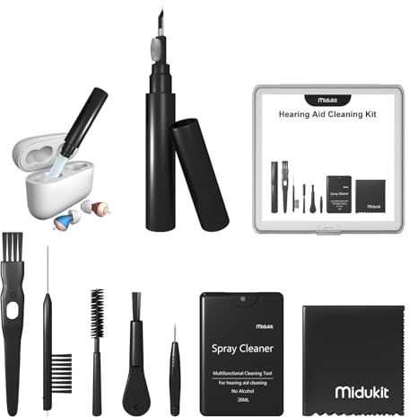 Premium Hörgeräte Reinigungsset - Kompatibel mit Wiederaufladbarem, Bluetooth, Oticon, Phonak, Hörgeräte Hinter Dem Ohr, Im Ohr Reinigung mit Stift, Spray, Bürste, Tuch, Hörgeräte Zubehör
