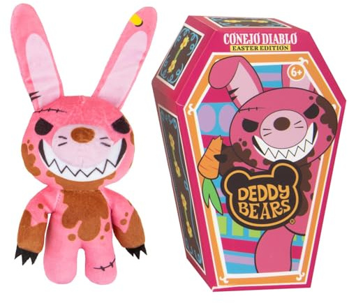 Deddy Bears - Conejo Diablo Easter Soft Toy Plush Collectable In Coffin Box Halloween, Birthdays, Spooky Cuddlies Gifts, Creepy Children's and Adults - 14cm X 9cm