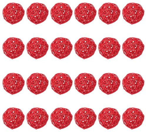 sourcing map 24 bolas de mimbre de ratán de 2.4 pulgadas, bolas decorativas de ratán para rellenar jarrones para bodas, fiestas, centros de mesa, cuencos, decoración del hogar, color rojo