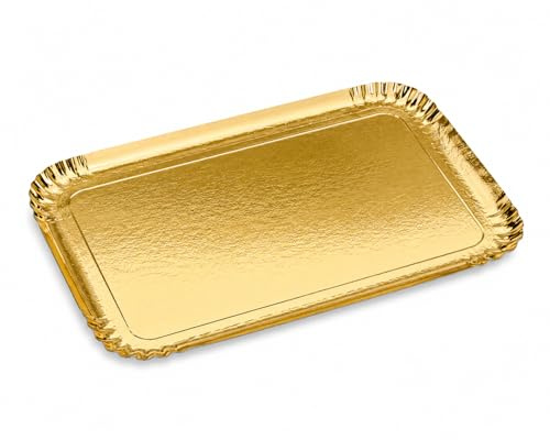 LEPETITMITRON -25 Plateaux Traiteur Or 32X42- Contact Alimentaire, biodégradable, réutilisable.