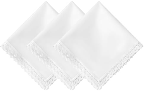 Weiße Spitzen-Taschentücher für Damen, weiche Baumwoll Damen-Taschentücher | 100% Baumwolle, für Trauerfeier, Hochzeit & Alltag, Maschinenwaschbar, Weich zur Haut und langlebig, Dick & Saugstark