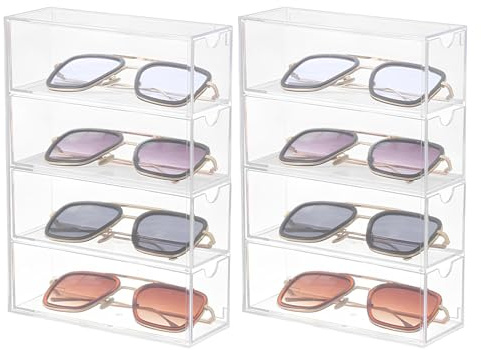 Pyuyan 2 Stück Sonnenbrillen Aufbewahrung aus Acryl, Brillenaufbewahrung Acryl, mit 4 Brillen Organizer Schublade, Transparent, Stapelbar, für Brillen, Uhren, Kosmetik, Schmuck