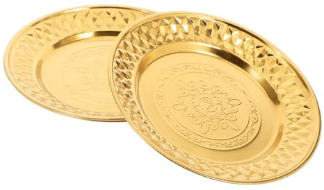 LIFKOME 4pcs Vintage Diamond Pattern Stainless Steel Dinner Plates Round Appetizer Platter Reusable Plates for Salad Fruit Decorative Serving Tray for Parties