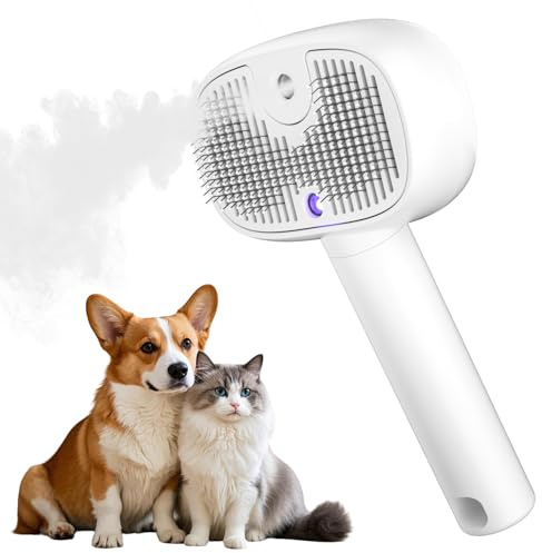 ALAFLY 3-in-1 Katzenbürste mit Dampf, Ein-Klick - Freigabe -Selbstreinigende Zupfbürste für Wohnungskatzen, wiederaufladbar, Antistatische Kämme Bürste für Lang und Kurzhaar Katze/Hund, Weiß