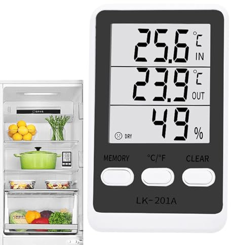 Duroecsain Thermomètre de température pour réfrigérateur - Hygromètre et thermomètre d'extérieur | Jauge d'humidité numérique pour congélateur, services de restauration, refroidisseurs de vin, maison