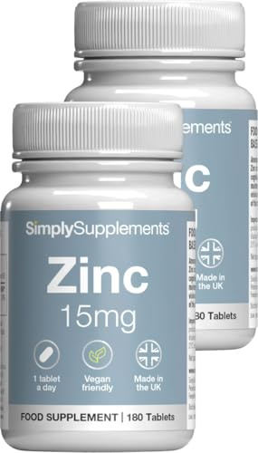 Zinc 15mg Tablets | Contributes to Normal Fertility, Hair, and Immune System Function | Potent One-a-Day Formula | 360 Tablets = 12 Months' Supply | Manufactured in The UK to GMP Standards