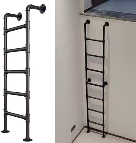 Black Metal Bunk Bed Ladder Adjustable Folding Window Exit Staircase Space-Saving Universal 3.3-9.8 Feet for Basement or Loft Useand Sturdy Design