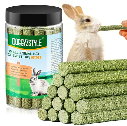 DOGGYZSTYLE 30pcs Coniglio tratta Timothy Hay Sticks,Fieno di Timothy naturale per coniglio,porcellini d'India,cincillà,criceti,giocattoli da masticare fatti a mano per conigli cibo (es-28pcs)