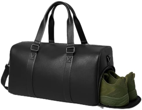 Herren Turnbeutel mit Schuhfach – Große Sporttasche aus PU-Leder, wasserabweisend, Reise- und Wochenendtasche für Fitness, Arbeit und Übernachtung (40 x 24 x 24 cm)