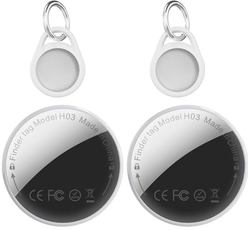 Android Smart Tracker Tags (2 Pack) - Compatible With Google Find My Device (Only Android 9.0+), Replaceable Battery, 100dB Loud Beep with Holder, IP68 Waterproof GPS Tracker for Keys, Bags, Luggage
