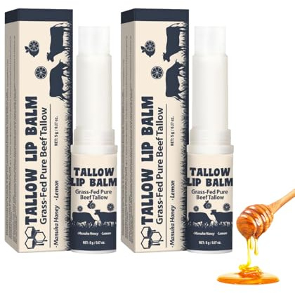 Rindertalg Lippenbalsam, Talg Bienenwachs Lippenstift, Beruhigt rissige trockene Lippen, Geeignet für Trockene, Alternde Haut, für Alle Hauttypen (2PC, 10g)