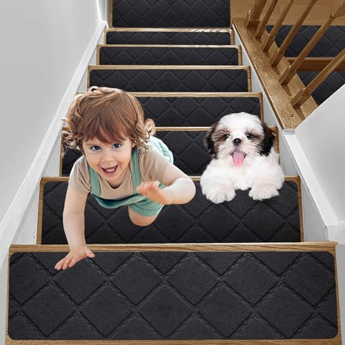 YISUN Tappetino Antiscivolo per Scale 15 Pezzi,20x65cm,Resistente all'Usura,Facile da Installare,Pulire,Adatto a Bambini,Anziani e Animali Domestici,Compatibile con Legno,Marmo,Vetro