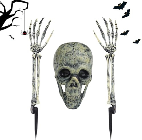 Decoraciones de Esqueleto al Aire Libre, Decoraciones de Cementerio de Halloween, diseño Realista de Calavera para, Patio, jardín, casa embrujada, Valla de Puerta Delantera